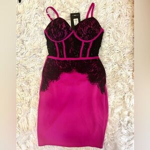 Fashion Nova Black and Pink Lace Chemise
